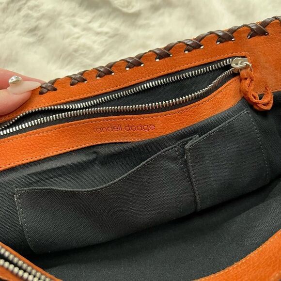 Vintage Y2K Leather Handmade Handbag Purse Shoulder bag Orange Brown - Picture 8 of 14